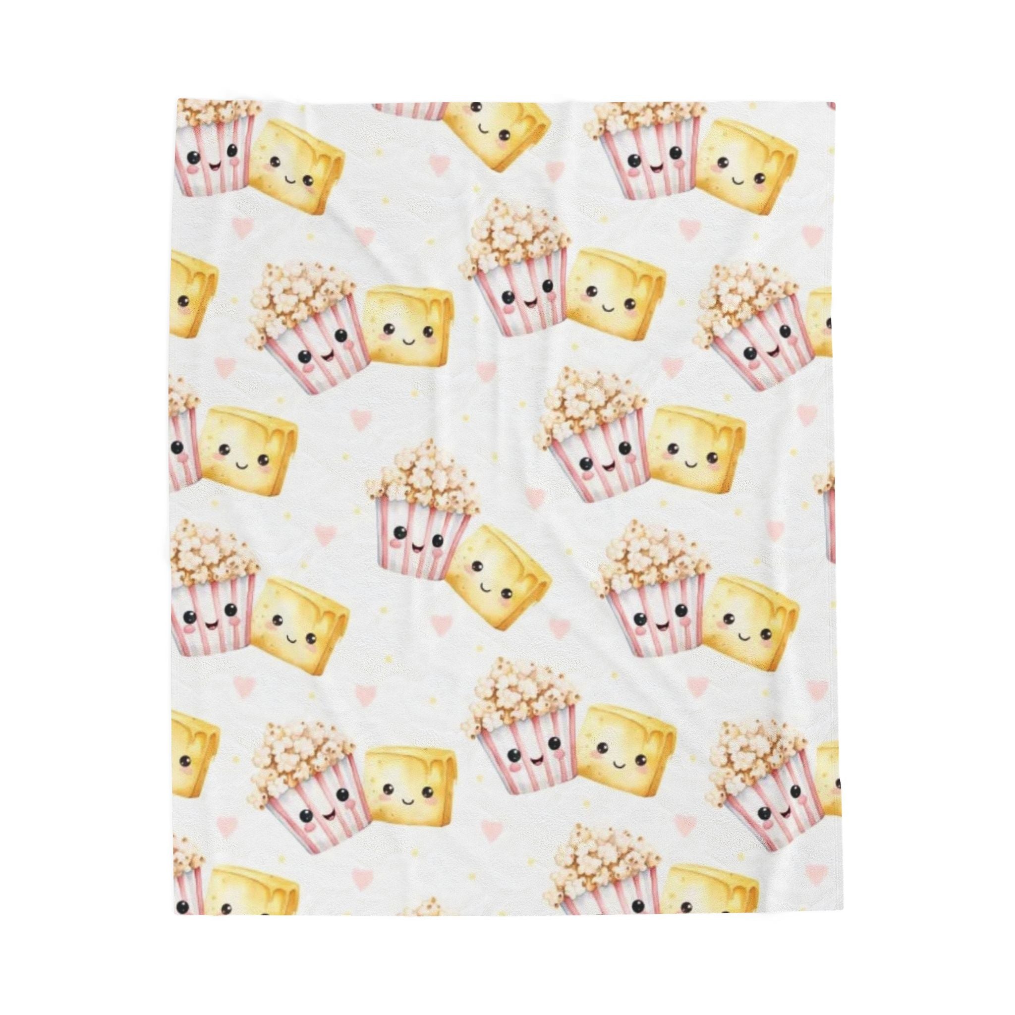 Cute Kawaii Popcorn & Cupcake Velveteen Plush Blanket