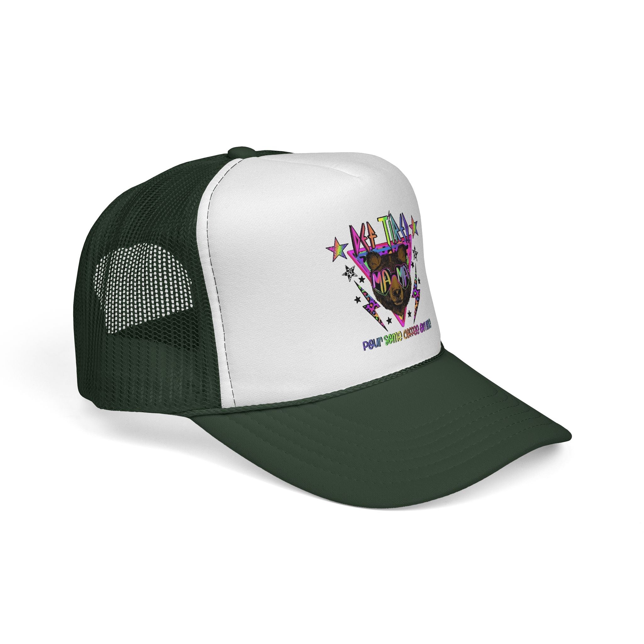 Neon Mountain Bear Trucker Cap | Retro Stars Graphic Trucker Cap