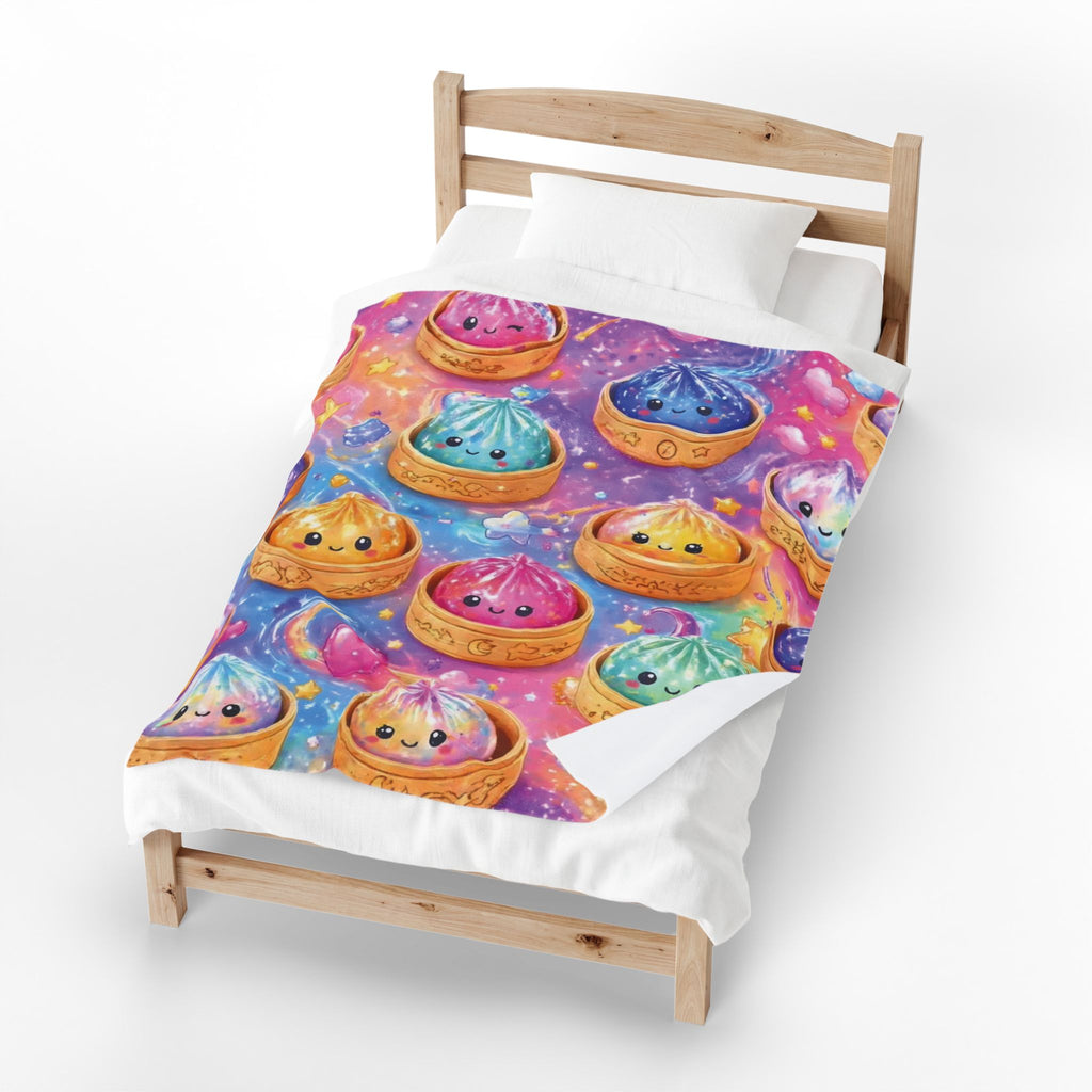 Cosmic Dumpling Velveteen Plush Blanket — Cute Rainbow Galaxy Comfort Throw