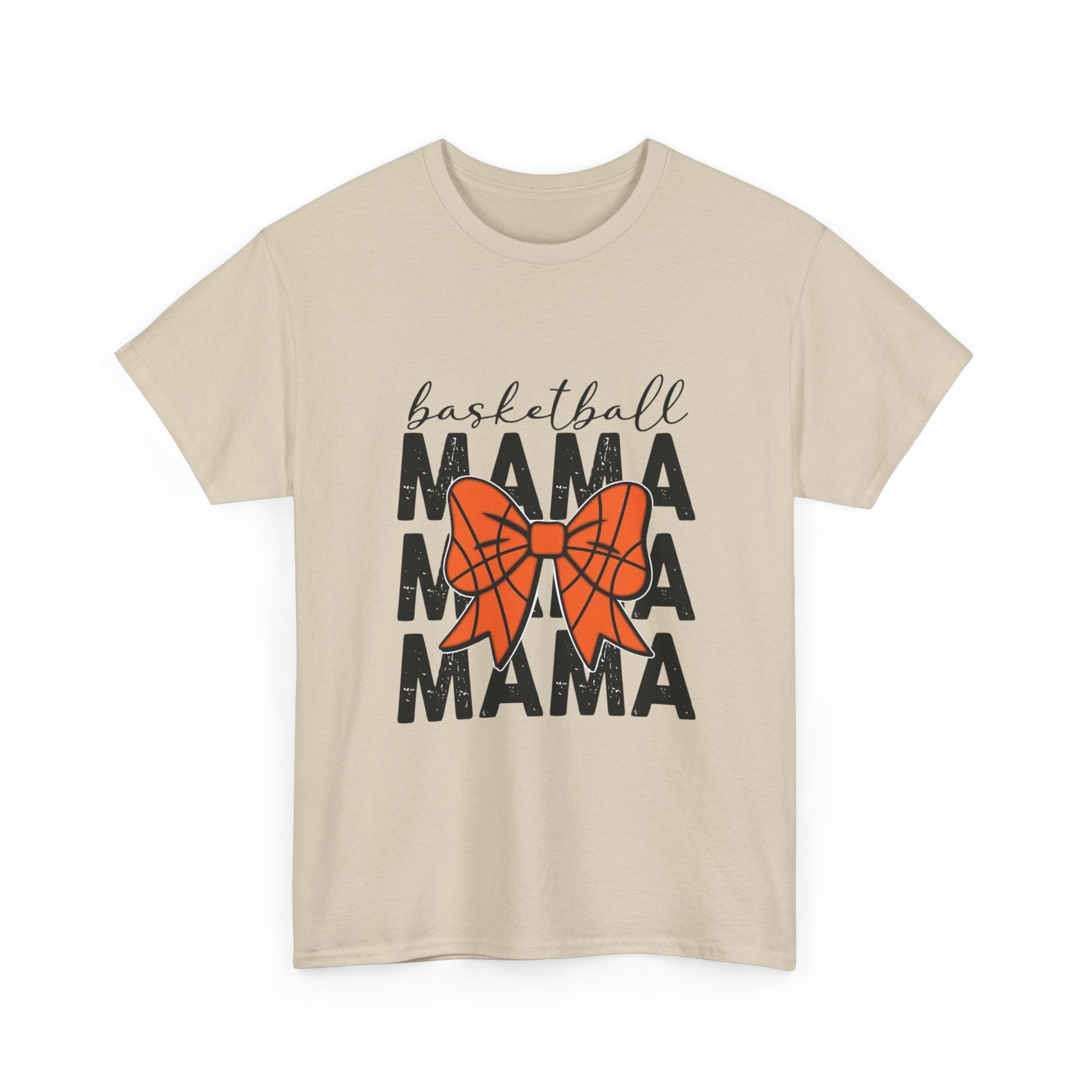 Basketball Mama T-Shirt — 'Basketball' Script with Orange Bow Design