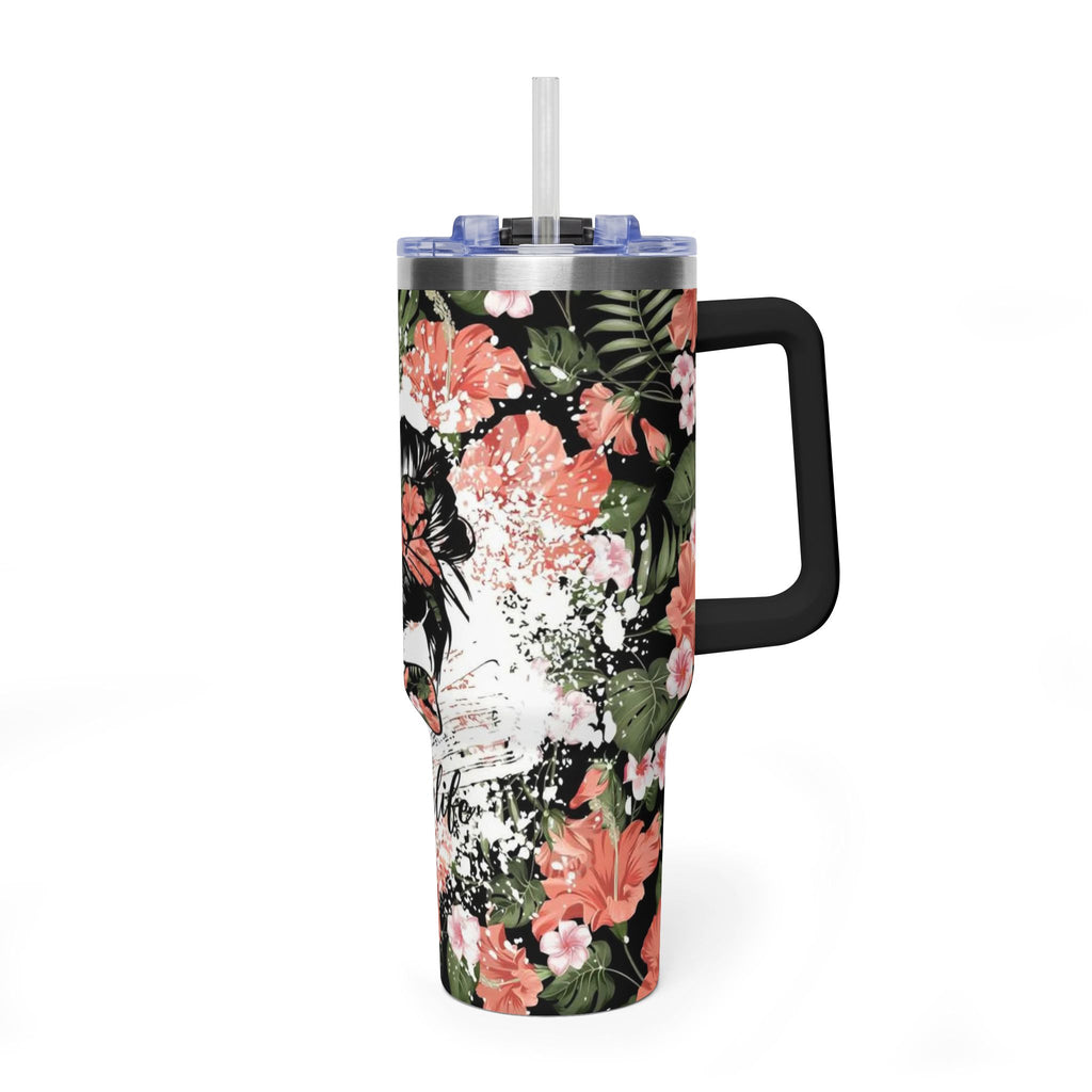 40oz Floral Mom Life Tumbler – Insulated Vacuum Travel Cup with Straw