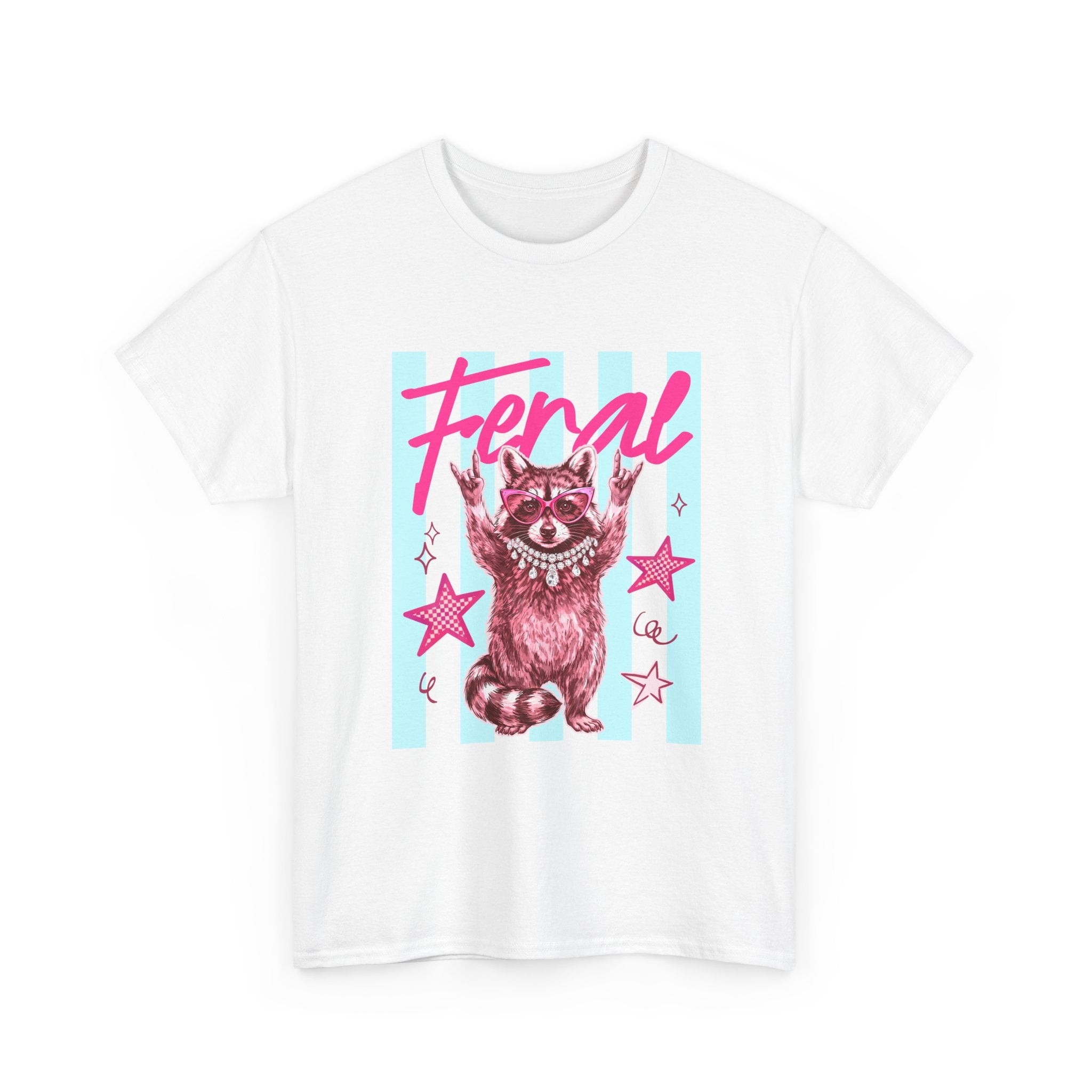 Feral Raccoon Graphic Tee - Retro Pink & Aqua Vintage Animal T-Shirt