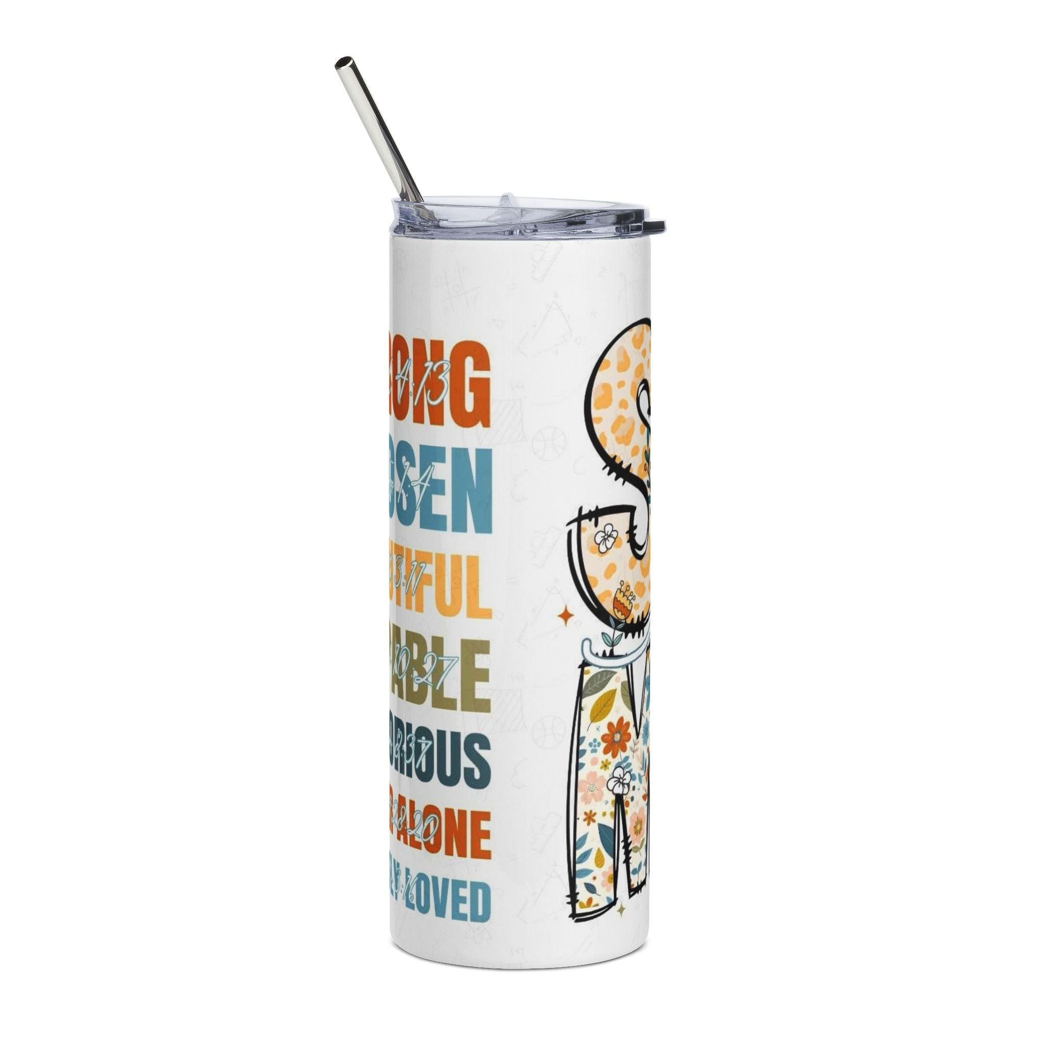 20oz Stainless Steel Tumbler — 'She Is Strong' Floral Comfort Quote Travel Mug