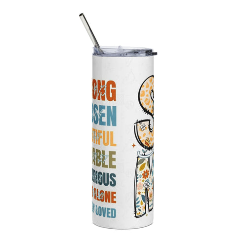 20oz Stainless Steel Tumbler — 'She Is Strong' Floral Comfort Quote Travel Mug