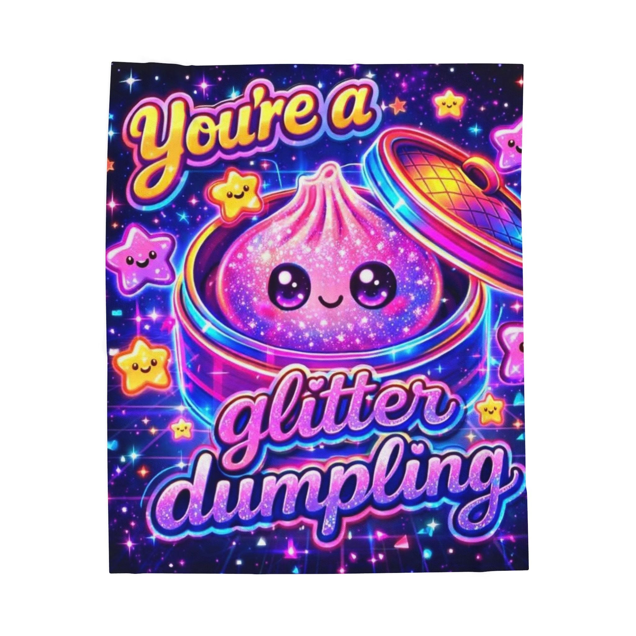 Velveteen Plush Blanket — "You're a Glitter Dumpling" Kawaii Galaxy Throw