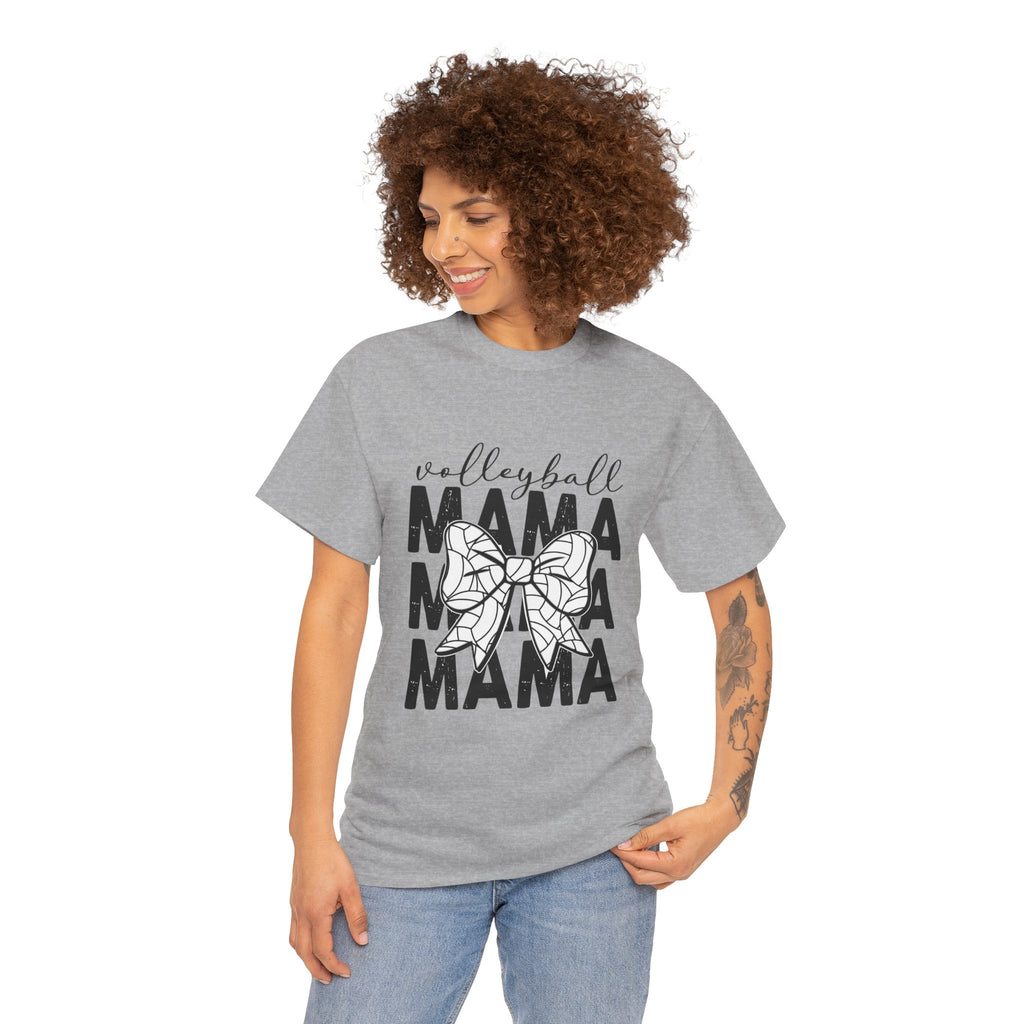 Volleyball Mama T-Shirt — Sporty Mom Graphic Tee with Volleyball Bow