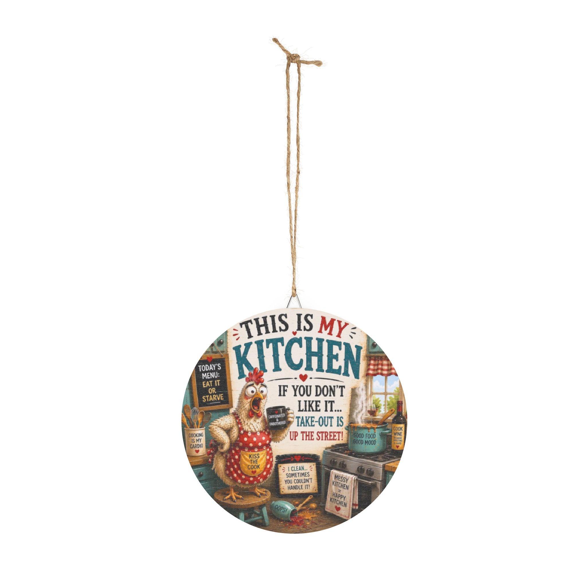 Funny Kitchen Wood Sign – "This Is My Kitchen" Rustic Chicken Wall Decor