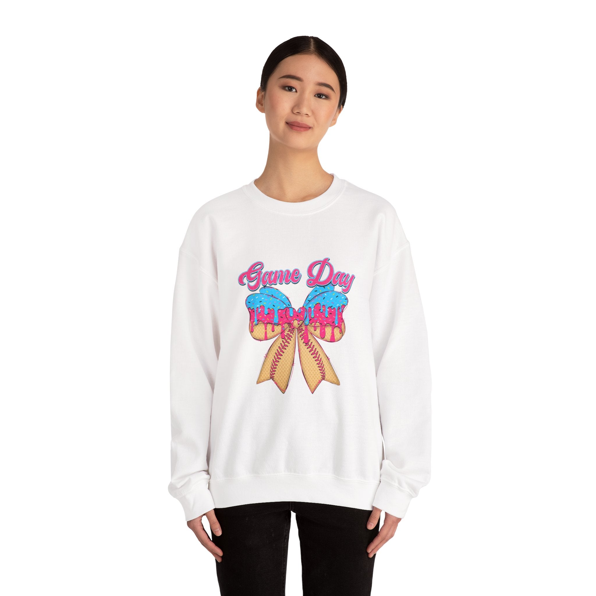 Game Day Cheerleader Sweatshirt — Pink & Blue Donut Bow Crewneck