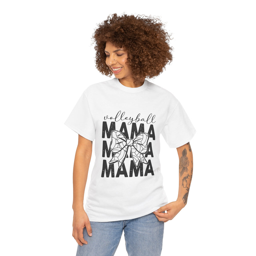Volleyball Mama T-Shirt — Sporty Mom Graphic Tee with Volleyball Bow