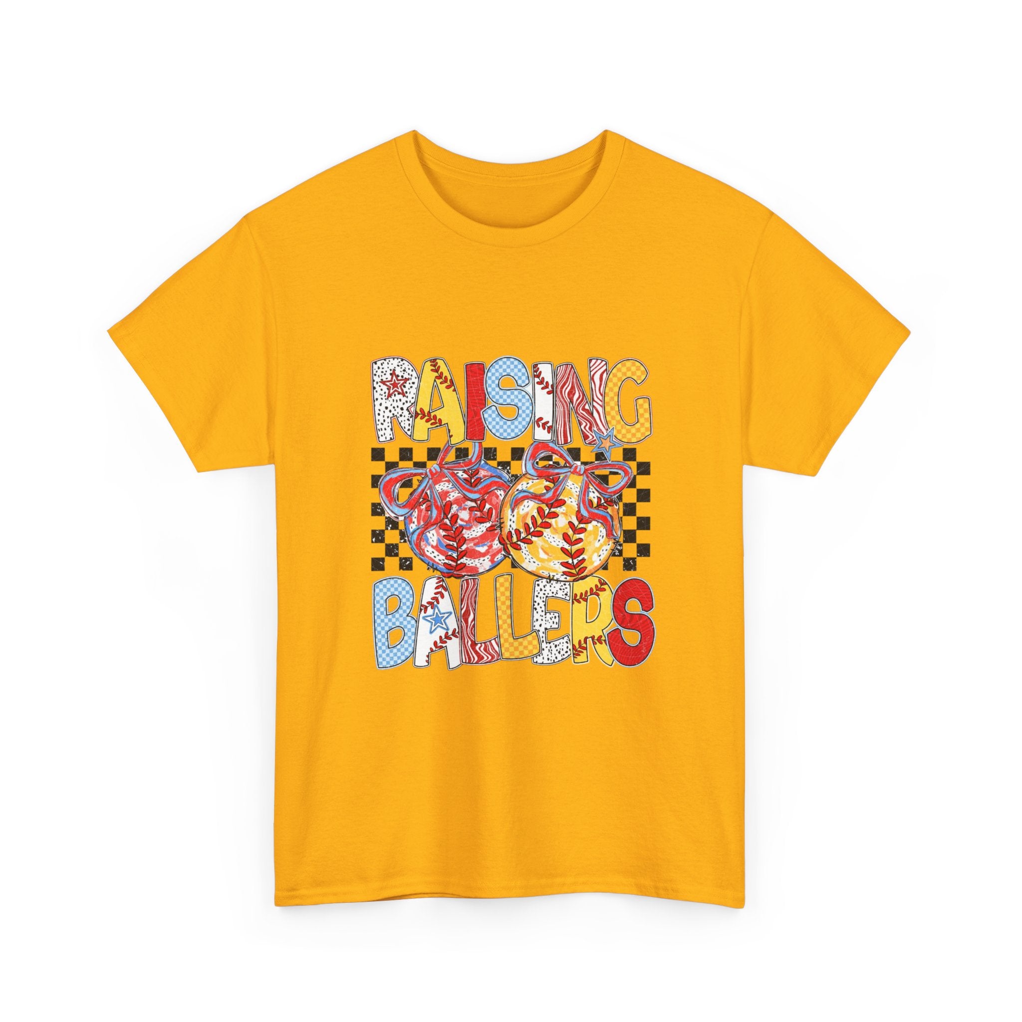 Raising Ballers Kids Tee — Colorful Checkered Lollipop Basketball Design