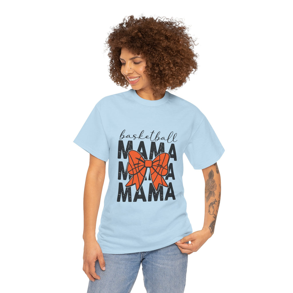 Basketball Mama T-Shirt — 'Basketball' Script with Orange Bow Design
