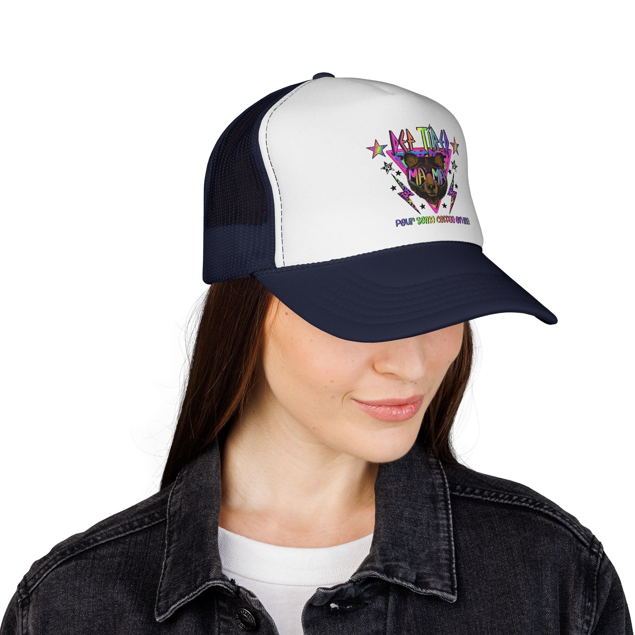 Neon Mountain Bear Trucker Cap | Retro Stars Graphic Trucker Cap