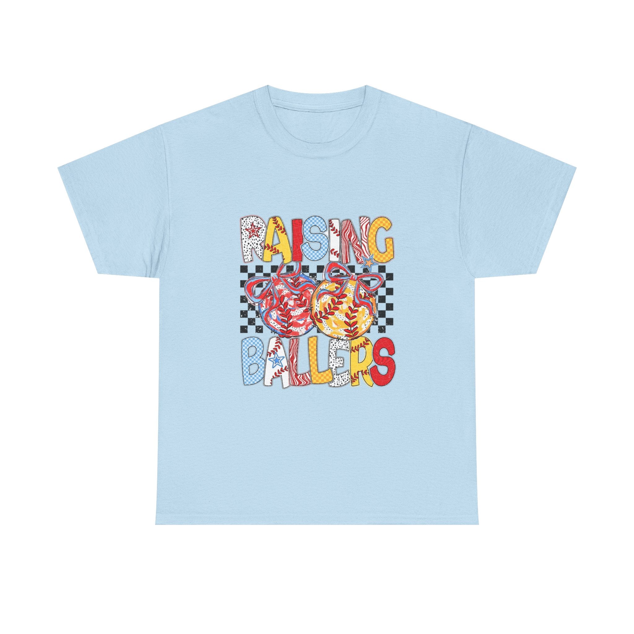 Raising Ballers Kids Tee — Colorful Checkered Lollipop Basketball Design